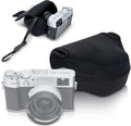 Soft Neoprene XE5 X100VI Camera Case Bag for Fujifilm X-E5 Lumix L10 Pouch | XE5 X100 VI V X100S X100T X100F Protective Storage,with Inner Lanyard & Touch-Fastening Flap,for X-E5+Original Lens Hood on by JJC