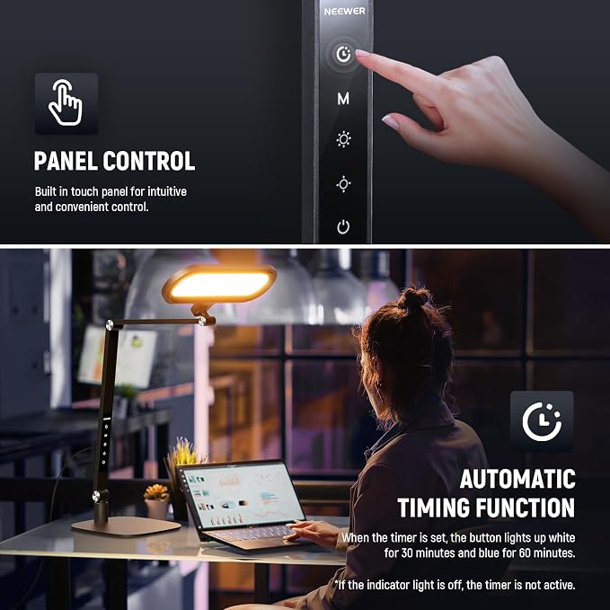 NEEWER Basics 16W Desktop LED Lamp for Home Office Video Conference Reading Lighting, Eye Caring Foldable Double Sided Dimmable Touch Ring Light with Desk Stand Memory Timer 5 Color Modes CRI95, FR16 - Image 5