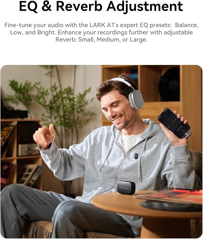 Hollyland Lark A1 Wireless Mini Microphone for iPhone & Android, 48kHz/24-bit, 3-Level Intelligent Noise Cancel, Microphone for YouTube, Podcast, Vlogging (White, 2TX + 2RX + Charging Case) - Image 7