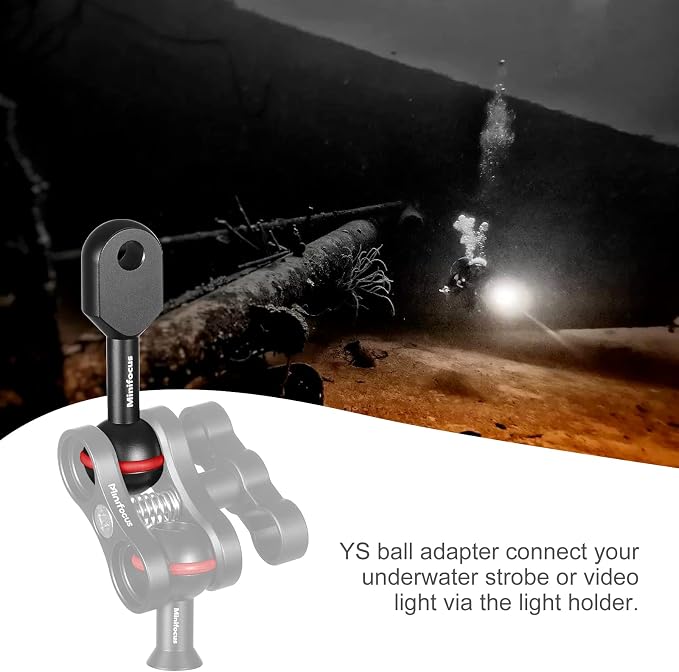 MINIFOCUS 1" Ball to YS Head Clip Arm, 2PCS 3.35"/8.5cm Aluminum Alloy YS Head Adapter Lightweight Arm Underwater Photography Lighting System Connector for Diving Strobe/Video Light - Image 6