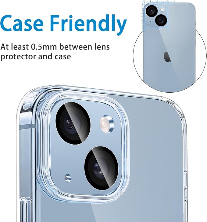 Camera Lens Protector for iPhone 14 /iPhone 14 Plus Metal Camera Cover Film, 9H Tempered Glass, Anti-Scratch, Case Friendly - Blue - Image 6