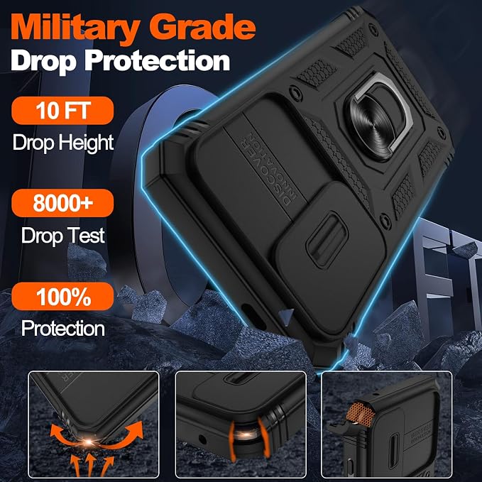 Gritup for Samsung Galaxy S24 Phone Case: S24 Case with 2*Screen Protector | Magnetic Stand & Slide Camera Cover | Shock Proof Military-Grade Funda para S 24 Cover -Black - Image 2