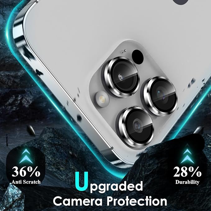 YWXTW CameraLens Protector,[1 Step Installation Tray] Tempered Glass Screen Metal Individual Cover Accessories Case Friendly (Silver Titanium) (iPhone 15 Pro/15 Pro Max) - Image 3
