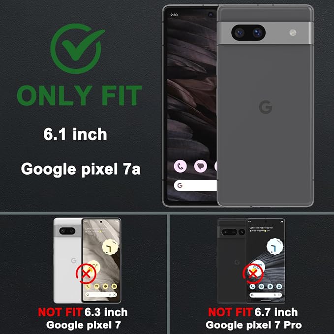 for Google Pixel 7A Case with Slide Camera Cover & Screen Protector*2, Pixel 7A Case Build in 360° Rotating Ring Kickstand, Military Grade Protective Case for Google Pixel 7A Phone Case, Green+Pink - Image 2