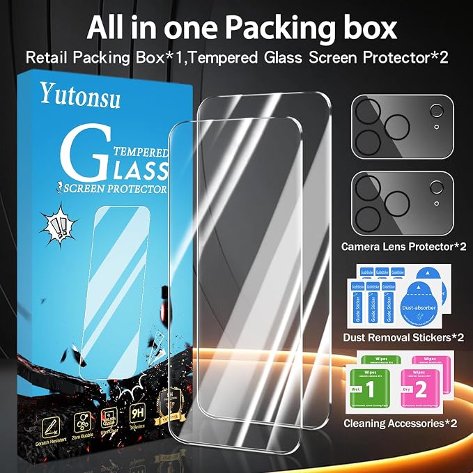 2 Pack Tempered Glass Screen Protector for iPhone 17 Pro Max | with 2 Pack Camera Lens Protector, Anti Scratch, Bubble Free, Case Friendly - Image 8