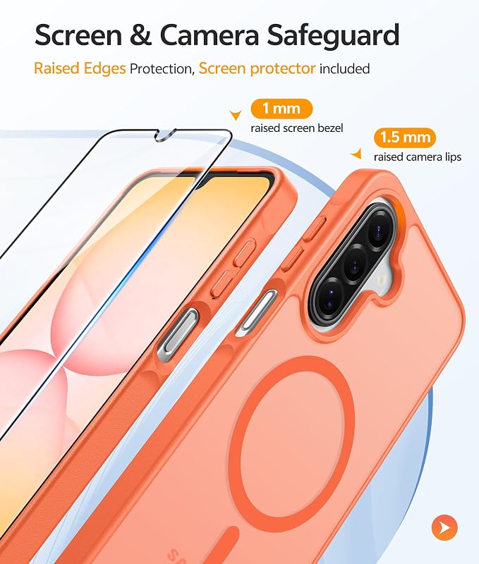 FNTCASE for Galaxy A17/A16 5G Phone Case, Fit for Magsafe, Screen Protector | Translucent Matte, 14FT Military Grade Drop Protection, Slim Shockproof Protective, for Samsung A 17 A 16 Cover, Orange - Image 4