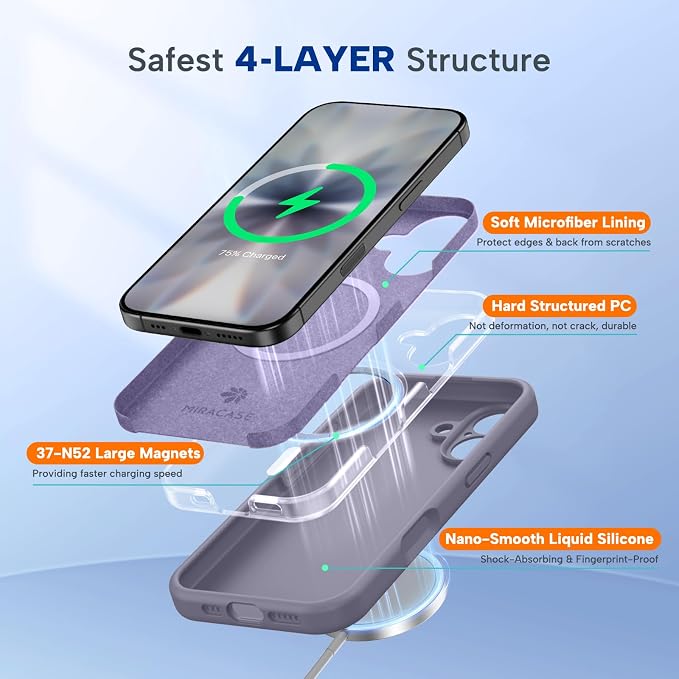 Miracase Silicone & Magnetic for iPhone 17 Case, Lavender Gray | Compatible with MagSafe, Silicone Camera Control Cover, Soft Microfiber Lining, Shockproof Drop Protection Phone Case for 17 - Image 4