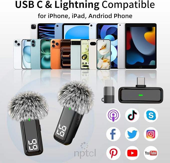 NPTCL Wireless Lavalier Microphone for iPhone iPad Android, Mini USB C Mic | 24H Charging Case, Digital Charge Display, Noise Reduction for Content Creator Video Recording Vlog Podcast YouTube TikTok - Image 6