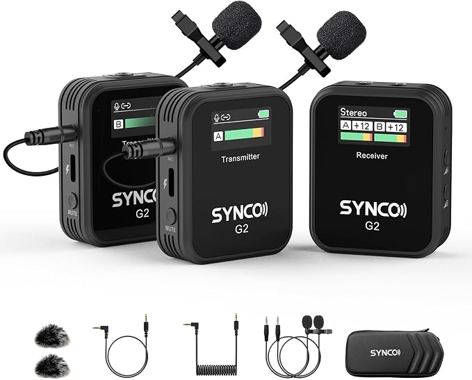 SYNCO G2(A2) Wireless Lavalier Microphone for Camera Phone Camcorder | 48KHz 24Bit Camera Mic for Podcast Streaming Interview Vlogging YouTube Video, 656ft Lav Mic with Upgraded Safety Channel by SYNCO