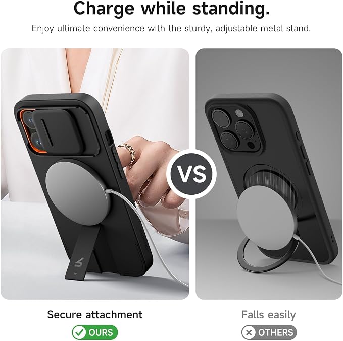SURITCH for iPhone 13 Pro Case with Magnetic Camera Slide Cover and Adjustable Kickstand, Compatible with MagSafe, Shockproof Bumper Case Slim Protective Cover for iPhone 13 Pro 6.1 Inch, Black - Image 5