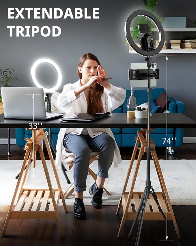 UBeesize 12" Ring Light with 74" Extendable Tripod Stand and Tablet Holder | LED Circle Light with Phone & iPad Holder for Video Recording, Photography, Live Streaming, Makeup, Webcam, TikTok & YouTube - Image 3