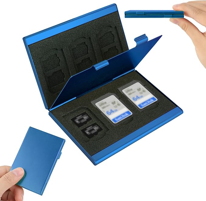SD Card Holder, SD Card Case, LAVILI CF Memory Card Holder Case Aluminum Alloy Hard Shell, Double-Layer Capacity for 6SD Cards and 12 TF Cards Blue Color - Image 7