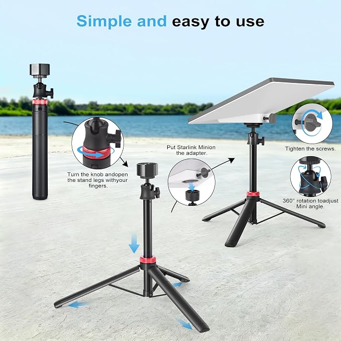 Starlink Mini Tripod Stand Mount with Aluminum Adapter, Portable & 360°Tilt | for All Starlink Mini Models, Starlink Mini Ground Tripod Stand for RV, Backpac Travel, Camping and Outdoor Satellite Setup - Image 6