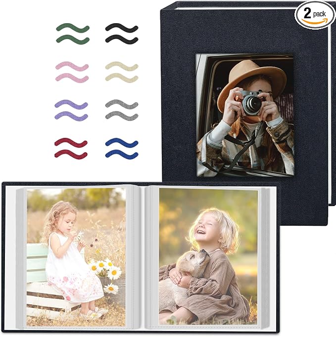 Popotop 2 Pack Photo Album 4x6 Pictures, Small Linen Slip-in Photo Albums Book for 80 Photos with 40 Pockets, Birthday Gifts for Women Mom Family Baby by Popotop