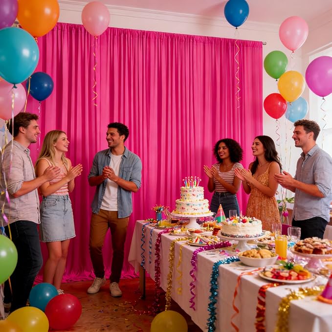 10ft x 10ft Fuchsia Backdrop Curtains for Parties, Polyester Fabric Backdrop Drapes with Rod Pockets for Weddings, Birthday, Halloween, Photography, Christmas Party Background Curtain, 2 Panels - Image 5