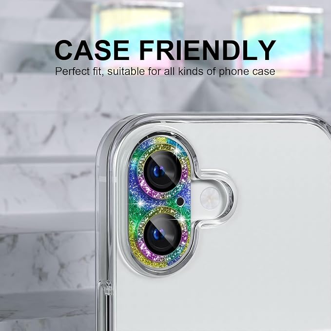 Choiche for iPhone 16 /iPhone 16 Plus Camera Lens Protector, Glitter-Colorful - Image 4