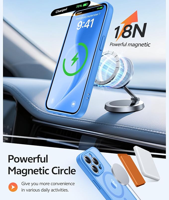 FNTCASE for iPhone 14 Pro Max Case, Fit for Magsafe, Glass Screen Protector | Full Camera Protection, Translucent Matte, 14FT Military Grade Drop Proof, Shockproof Protective Phone Cover, Ice Blue - Image 3