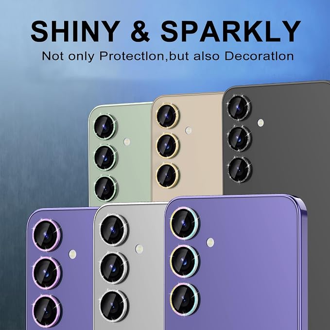 for Samsung Galaxy S24 Camera Lens Protector, Individual Metal Ring Tempered Glass Lens Cover, [Strong Adsorption] Scratch Resistant Ultra-Thin HD Clear Lens Cover, 2 Set-Green Sparkly - Image 7