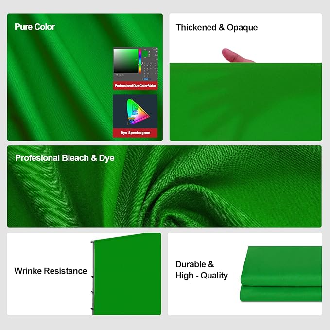 BEIYANG 10 Ft x 20 Ft Photography Backdrop Green Screen, Green Background Non-Reflective Fabric Wrinkle Resistance Photo Background for Photo Studio Shooting Props - Image 2