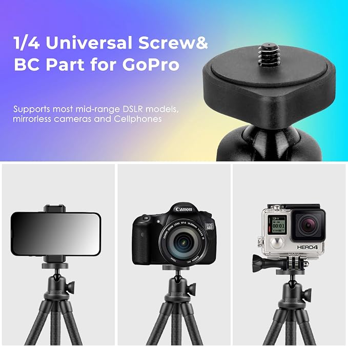 UBeesize Phone Tripod, UBeesize 12 Inch Flexible Cell Phone Tripod Stand Holder with Wireless Remote Shutter & Universal Phone Mount, Compatible with Smartphone/DSLR/GoPro Camera - Image 6