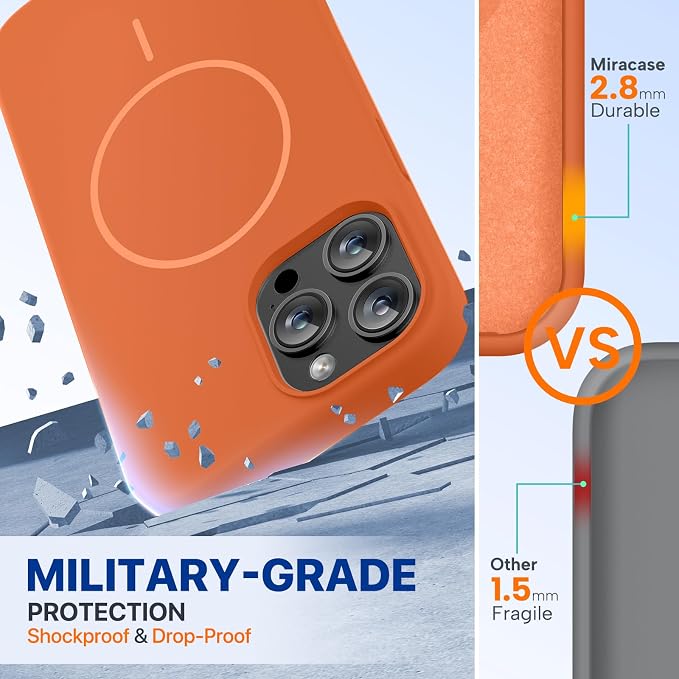 Miracase Silicone & Magnetic for iPhone 12 Pro Max Case, Orange | Compatible with MagSafe, Soft Microfiber Lining, Premium Silicone Case Shockproof Drop Protection Phone Case for 12 Pro Max - Image 3