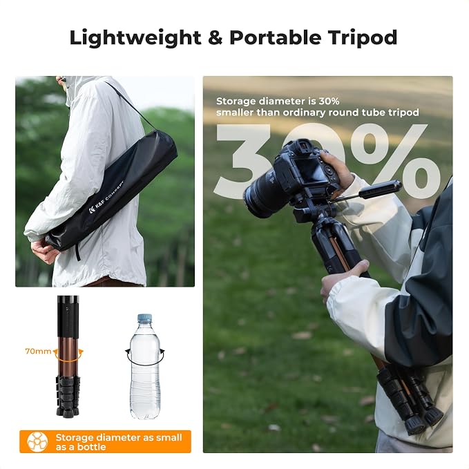 K&F CONCEPT 75" Aluminum Camera Tripod, Lightweight and Compact for Travel | Compatible with Canon Nikon DSLR Camera, Cellphone Clip and Remote Control for Shooting and Video Recording S255A3+BV01 - Image 3