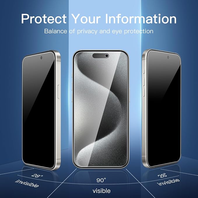 NEW'C 3x Privacy for iPhone 15 Pro Max Screen Protector (6.7 inches)+ 3x Camera Lens Protector, Sensor Protection, Case Friendly Tempered Glass Film + Dust Plug - Easy installation tool included - Image 4