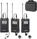 COMICA CVM-WM100PLUS UHF Wireless Lavalier Microphone for Camera Smartphone | 48 UHF Selectable Channel, Noise Cancellation, 160ft Stable Range, Dual Lapel Mic for YouTube TikTok Vlog Interview Stream by COMICA