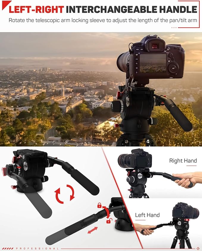 IFOOTAGE Komodo K7 Fluid Head Video Tripod Head with Quick Release | Aluminum Fluid Drag Pan Head for DSLR Camera Camcorder Monopod Tripod, Quick Release Plate, Payload 7KG/15.4LB - Image 6