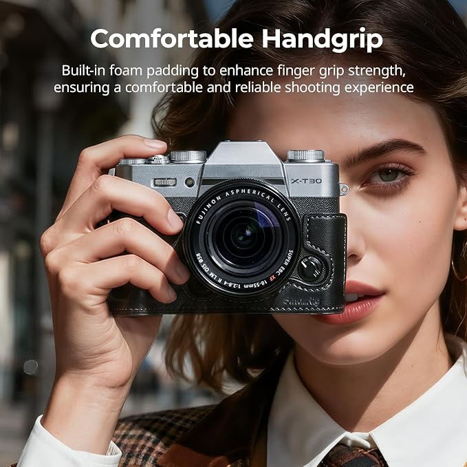 SMALLRIG Leather Case with Shoulder Strap for FUJIFILM X-T30 III/X-T30 II | Retro Style Camera Half Case with Aluminum Frame & Shutter Button Cap (Black) - Image 4