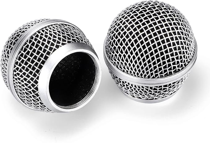 Facmogu 4PCS SM58 Grill Microphone Head Replacement, Grille Mic Head | Microphone Grille Ball with Inner Foam | Steel Mesh Microphone Heads | Fits for SM58 SM58S SM58LC BETA58 BETA58A | Silver - Image 2