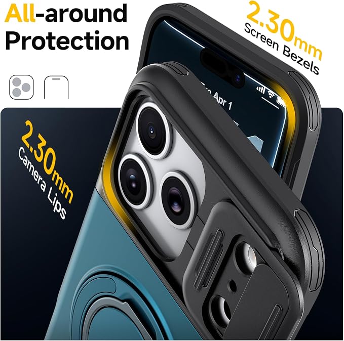 for iPhone 17 Pro Wallet Case with Card Holder Slide Camera Cover Ring Stand Kickstand Heavy Duty Protective Case with Screen Protector for iPhone 17 Pro (Blue) - Image 7