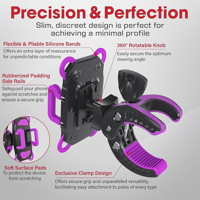 Crescendo CR-30 SlimClip Mic Stand Phone Holder, iPhone Clamp Mount, Pole Phone Mount, Microphone, Music or Drum Stand, Mic/Phone Clip - for iPhone, Samsung Galaxy, Pixel, Any Smartphone (Purple) - Image 4