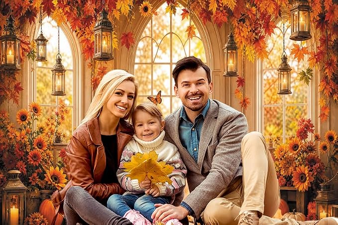 Fall Window Backdrop for Photography 10x8 Thanksgiving Party Decorations | Autumn Pumpkin Maple Photo Backdrop with Butterfly Floral Sunflower Friendsgiving Theme Background Photo Booth Props Vinyl - Image 6