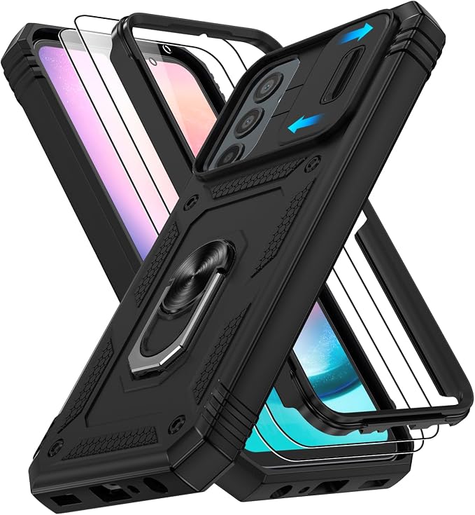 Fit for Samsung A24 Phone Case with 2PCS Screen Protector, Build in 360° Rotating Ring Kickstand, Military Grade Protective Case for Samsung A24 Case Phone, Black by Gritup