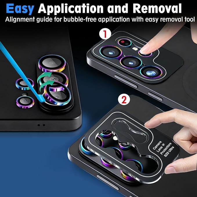 SiHPuoy 2Set Camera Lens Protector for Samsung Galaxy S26 Ultra, Colorful | 9H+ Tempered Glass, Military Grade Shatterproof, Anti-Scratch,Case Friendly,HD Metal Camera Cover,Does not Affect Night Shots - Image 3