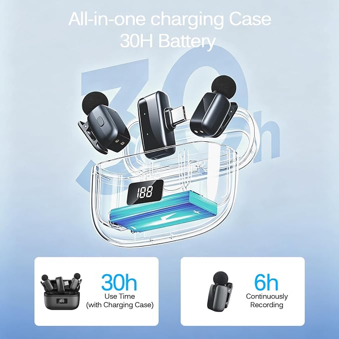 Wireless Lavalier Microphone for iPhone Android, Plug & Play Clip-On Mini Mic with Noise Cancellation, 2.4GHz Wireless Recording, Charging Case, for TikTok YouTube Live Streaming Interview - Image 4