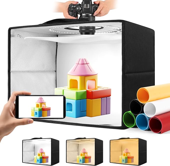 Photo Light Box, 16"x12"x12" Foldable Photography Light Box with CRI>95 120 Light Beads. Dimmable Shooting Tent Kit with White and Warm Light. 6 Color Backdrops Photo Booth for Studio Products Display by Unknown