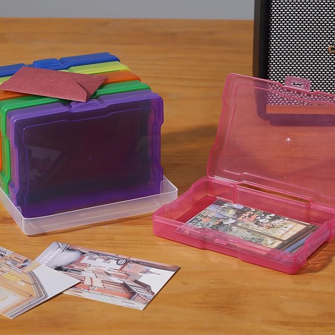 novelinks 6 Pcs 4"x6" Plastic Photo Storage Boxes with Tray (Color 1Pack) | Photo Organizers and Storage, Task Boxes for Special Education, Flash Card Holder, 4x6 Index Card Holder, Picture Boxes - Image 3