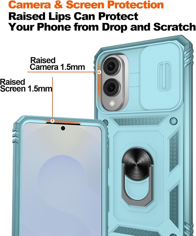Gritup Fit for Samsung Galaxy S25 Edge Case with Slide Camera Cover | 2 Pcs Screen Protector, Build in 360° Rotating Ring Kickstand, Military Grade Protective Phone Case, Green - Image 5