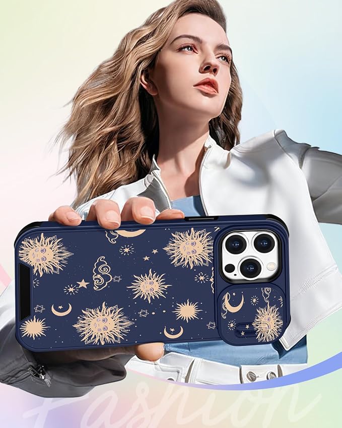 Buleens for iPhone 15 Pro Max Case 6.7 Inch - with Ring Stand & Camera Cover Aesthetic Cute Designed Women Girls Girly Kawaii Sun Moon Star Phone Case for iPhone 15 Pro Max Compatible with Magsafe - Image 6