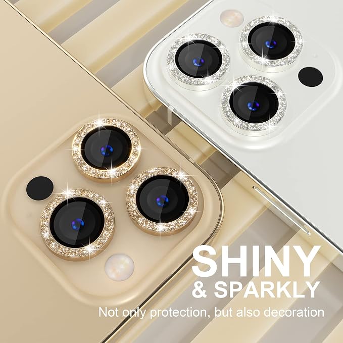 Choiche for iPhone 13 Pro/iPhone 13 Pro Max Camera Lens Protector | Ultra HD, Bling 9H Tempered Glass Camera Cover Screen Protector Metal Ring Decoration Accessories (Glitter-Gold) - Image 7