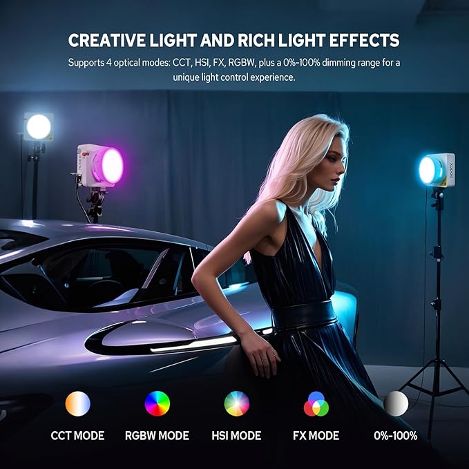 Godox ML100R RGB LED Video Light, 110W 1800K-1000K Full Color RGB LED COB Contiuous Light, 14 FX Effects Photography Light Support APP Control - Image 4