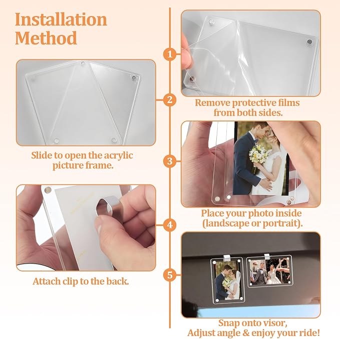 2 Pcs Car Picture Holder,Acrylic Magnetic Personalized Photo Holder,Personalized Picture Frame for Cars, Photo Car Visor Clip,Car Sun Visor Photo Holder - Image 4