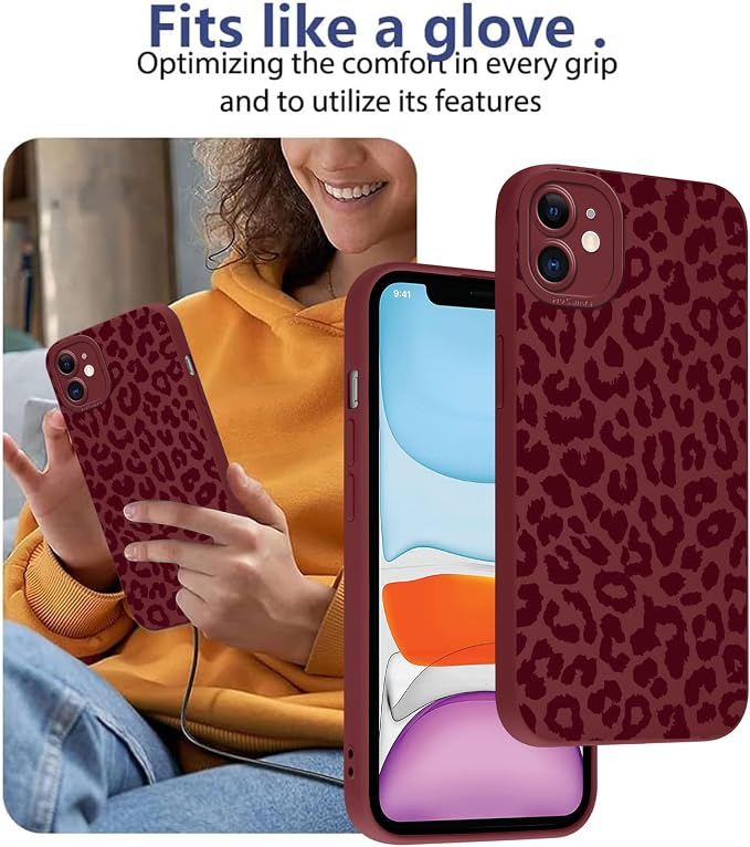 Cute Burgundy Cheetah Print Phone Case for iPhone 11 6.1" | Aesthetic Leopard Pattern Design Cover Full Camera Lens Protective Shockproof Soft Slim TPU Funda for Women Girls - Image 7