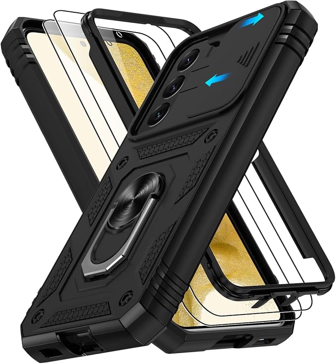 Gritup for Samsung Galaxy S22 Case with Screen Protector*2, Galaxy S22 Case Build in 360° Rotating Ring Kickstand, Military Grade Protective Case for Galaxy S22 Phone, Black by Gritup