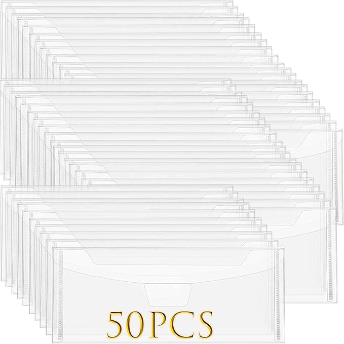 50 Pieces 9.4X3.9inch Stamp & Dies Storage Pockets,Plastic Clear Dies Storage Envelopes Scrapbooking Storage Cutting Dies Stencil Organizer Holder with Label Stickers for Cutting Dies Stencil Stamp by CYFUNDESIGN