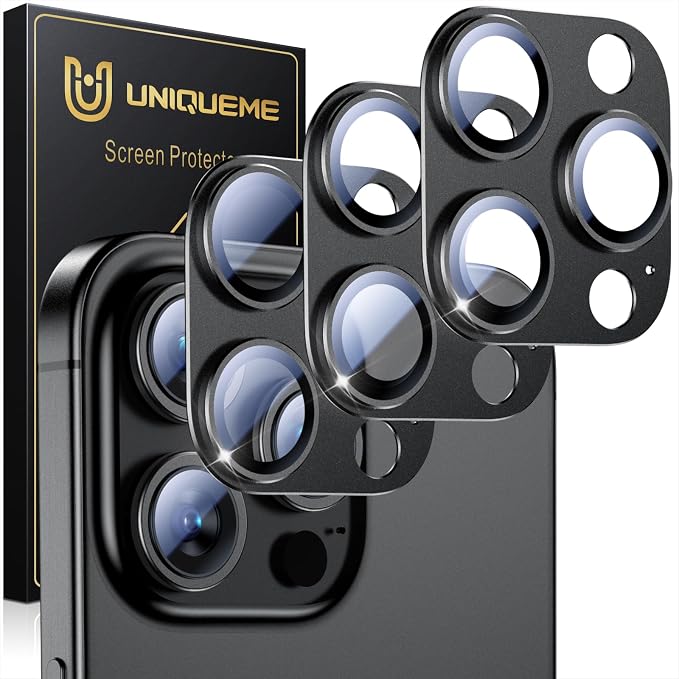 UniqueMe for iPhone 15 Pro/15 Pro Max Camera Lens Protector-All-Black | 3 Pack-Drop Protection, Case Friendly, Camera Cover Screen, Update New Version by UniqueMe