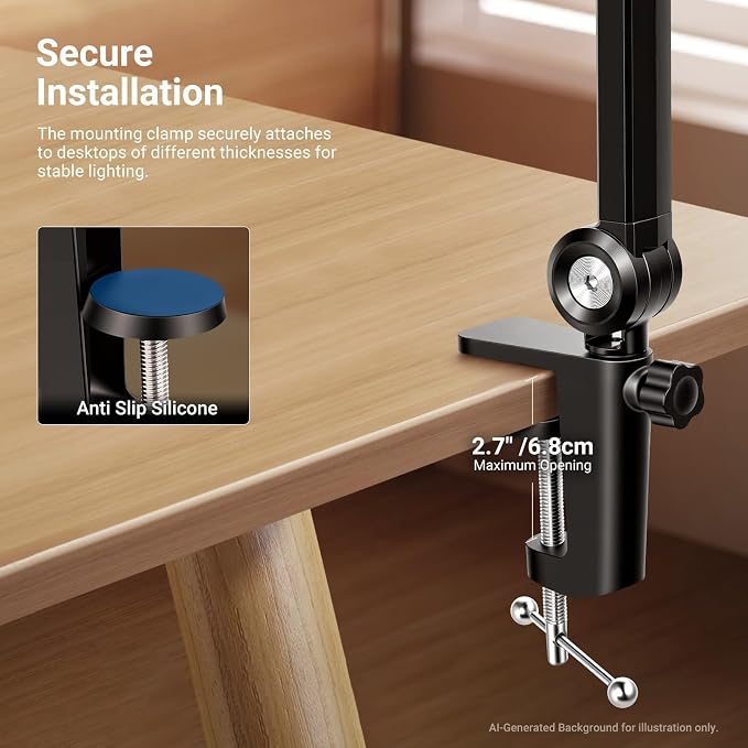 NEEWER Basics 10.5" Streaming Key Lighting, 3000-6500K 15W Full Screen LED Panel Ring Light with Adjustable Arm Stand Desk Clamp Timer for Laptop Computer Video Conference Zoom Makeup, R10 - Image 6