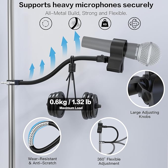 ZealSound Gooseneck Microphone Stand with Clamp, Flexible 13'' Boom Arm Mic Mount for Desk & Pipes, Compatible with Blue Yeti, Snowball, Razer, Pyle, Podcasting & Streaming - Image 2